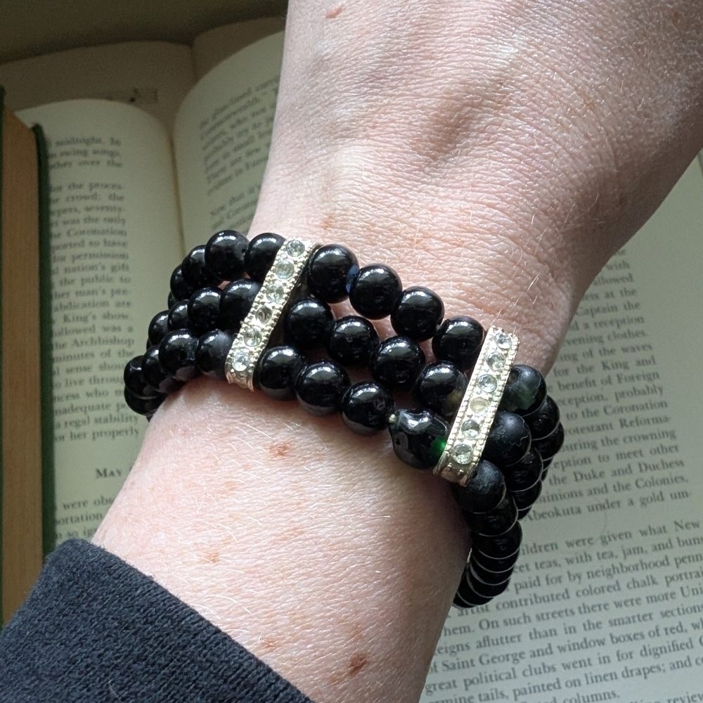 Black Beaded Bracelet with Silver Accents